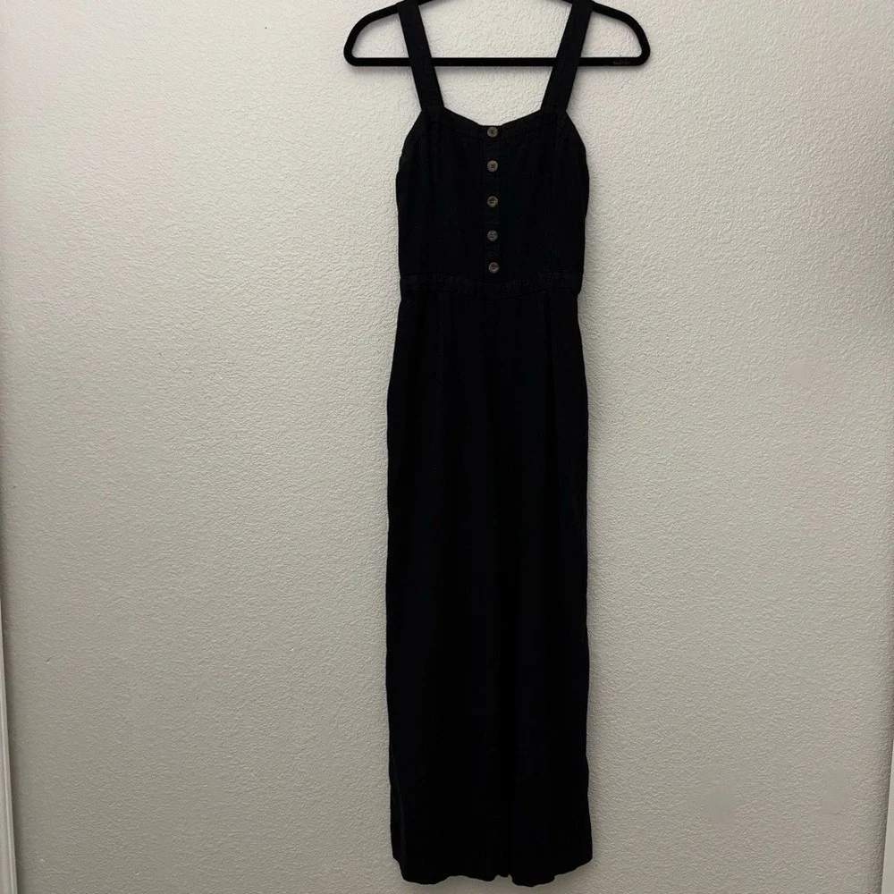 Zara Linen Blend Cropped Wide Leg Sleeveless Jumpsuit Black Size Small